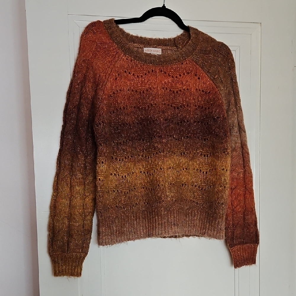 Knox Rose Brown/Red/Tan Gradient Open Knit Pullover Sweater, Sz XS